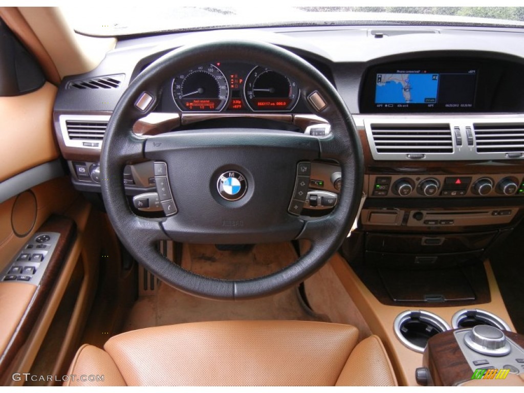 2007 BMW 7 Series 750Li Sedan Natural Brown Steering Wheel Photo #67121993