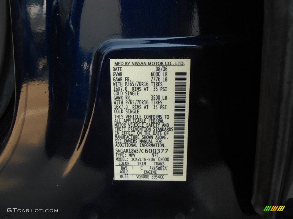 2007 Pathfinder Color Code BW9 for Majestic Blue Metallic Photo #67122392