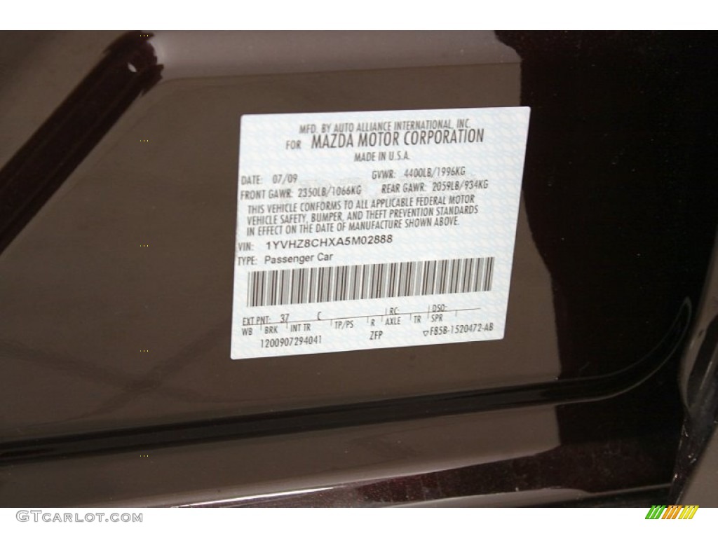 2010 MAZDA6 i Touring Sedan - Black Cherry Metallic / Black photo #25