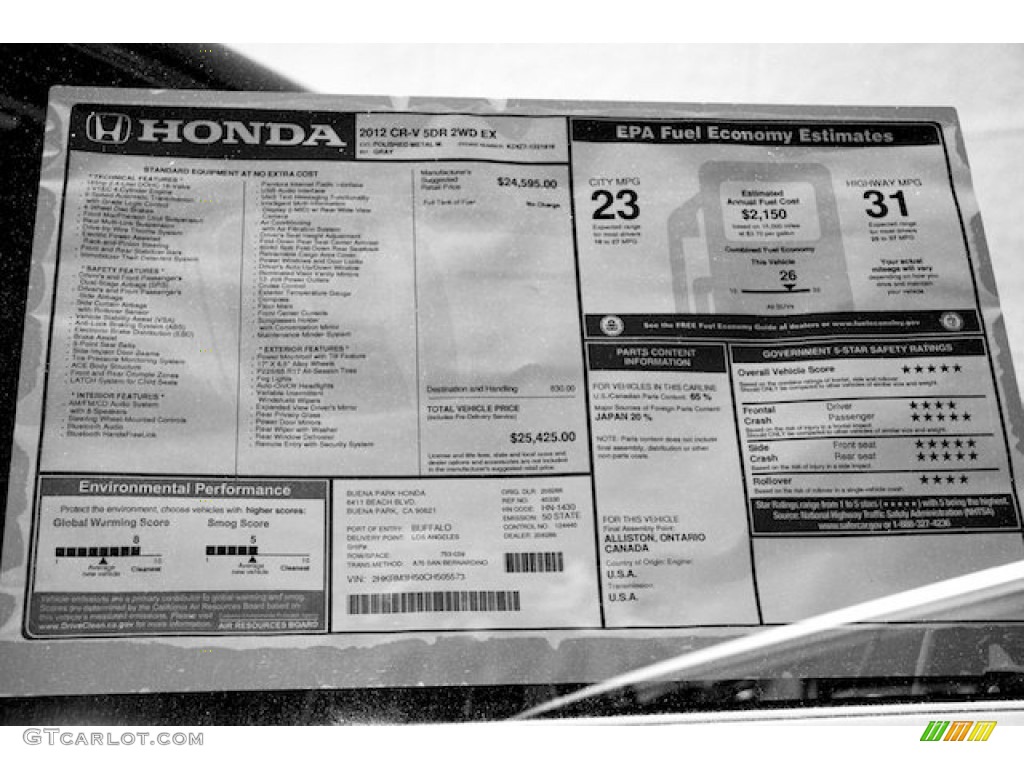 2012 Honda CR-V EX Window Sticker Photo #67150955