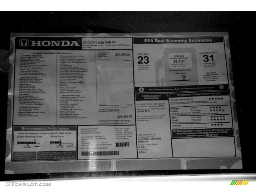 2012 Honda CR-V EX Window Sticker Photo #67151126