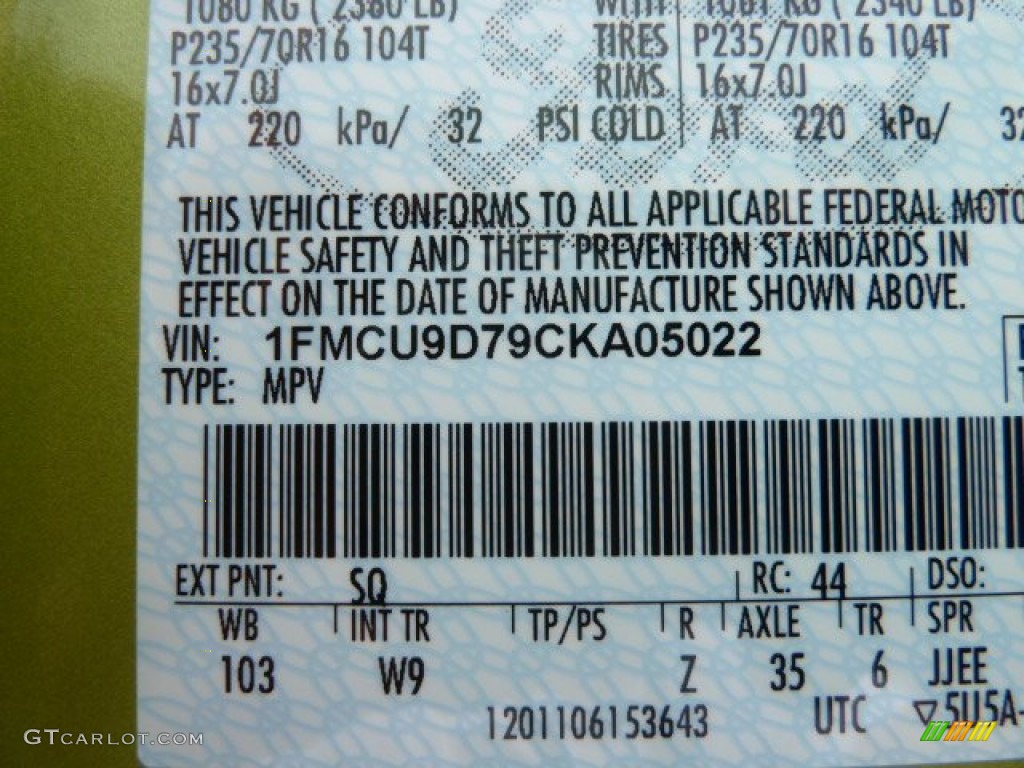 2012 Escape Color Code SQ for Lime Squeeze Metallic Photo #67156529