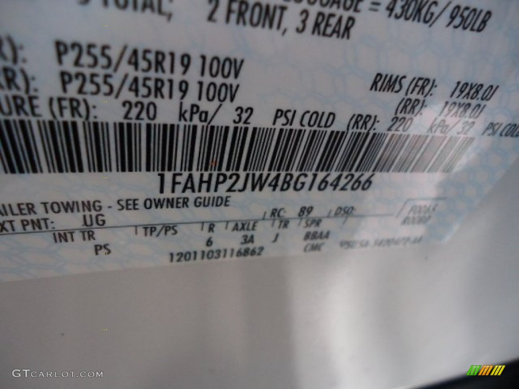 2011 Taurus Color Code UG for White Platinum Tri-Coat Photo #67156733