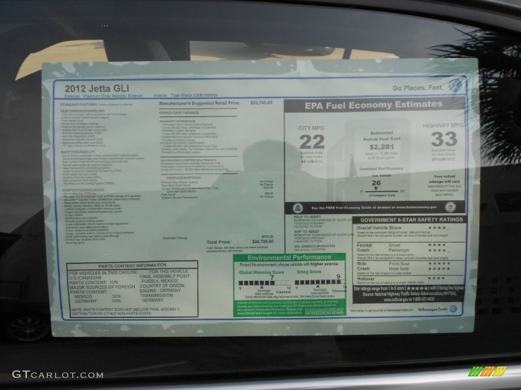 2012 Volkswagen Jetta GLI Window Sticker Photo #67176464