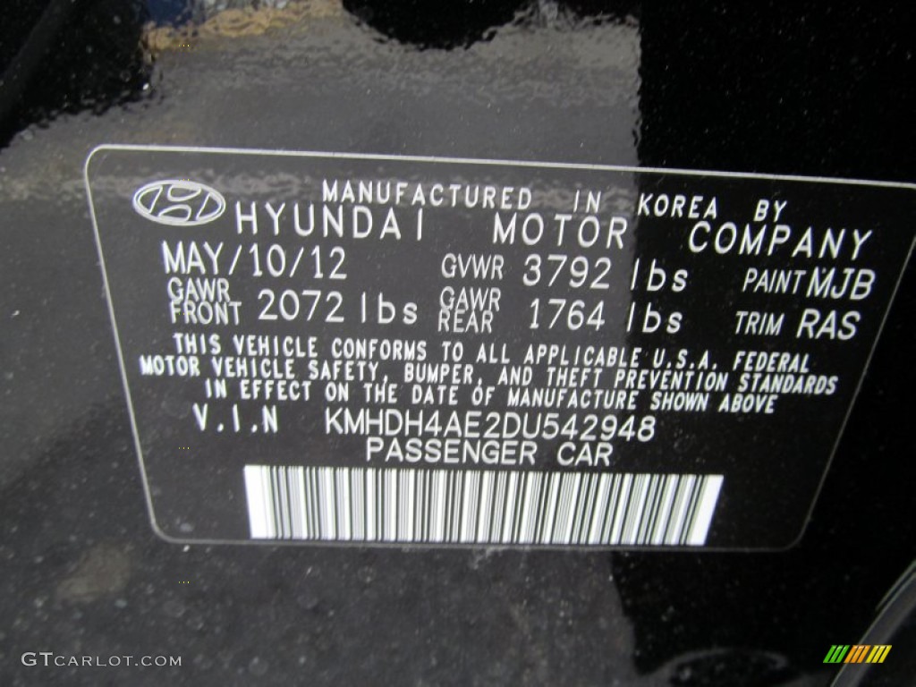 2013 Elantra Limited - Black / Gray photo #10