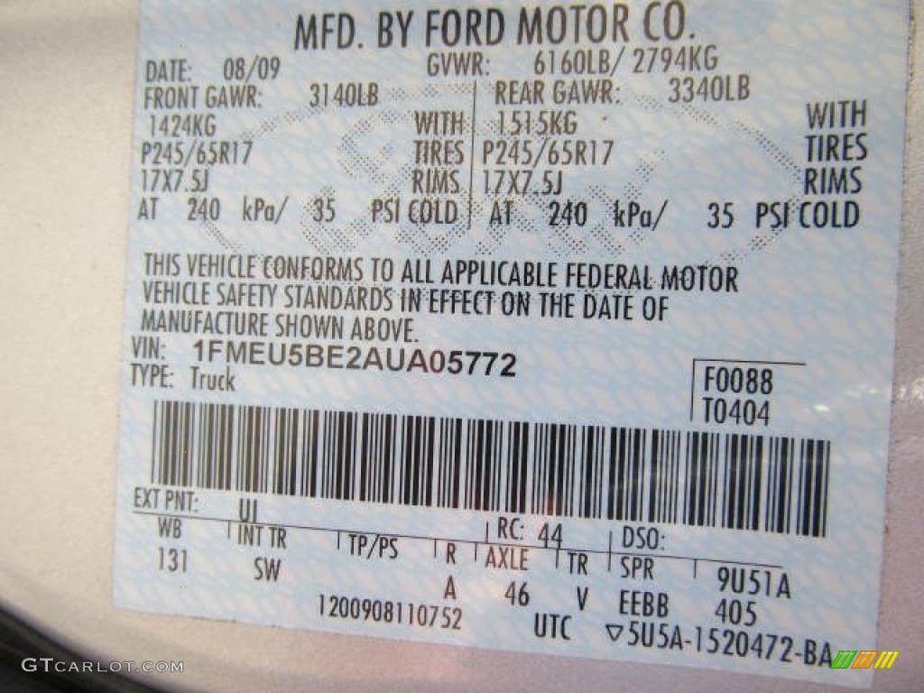 2010 Ford Explorer Sport Trac XLT 4x4 Color Code Photos