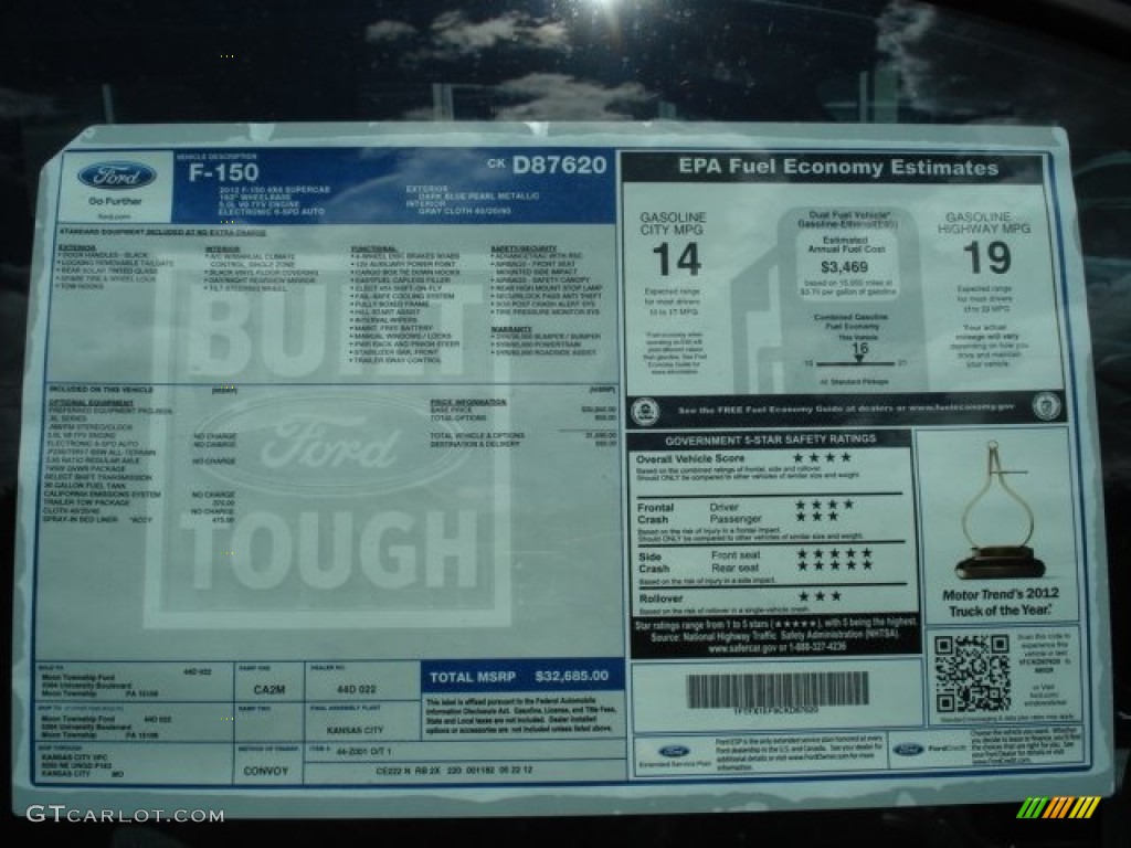 2012 F150 XL SuperCab 4x4 - Dark Blue Pearl Metallic / Steel Gray photo #19