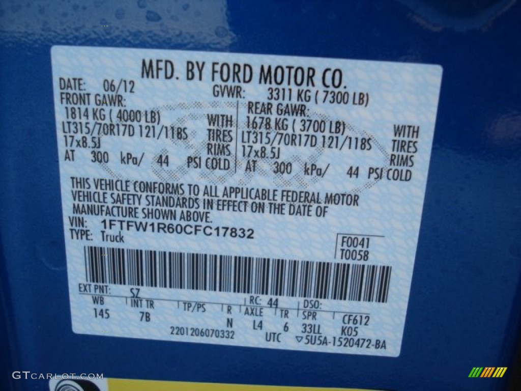2012 F150 Color Code SZ for Blue Flame Metallic Photo #67205766