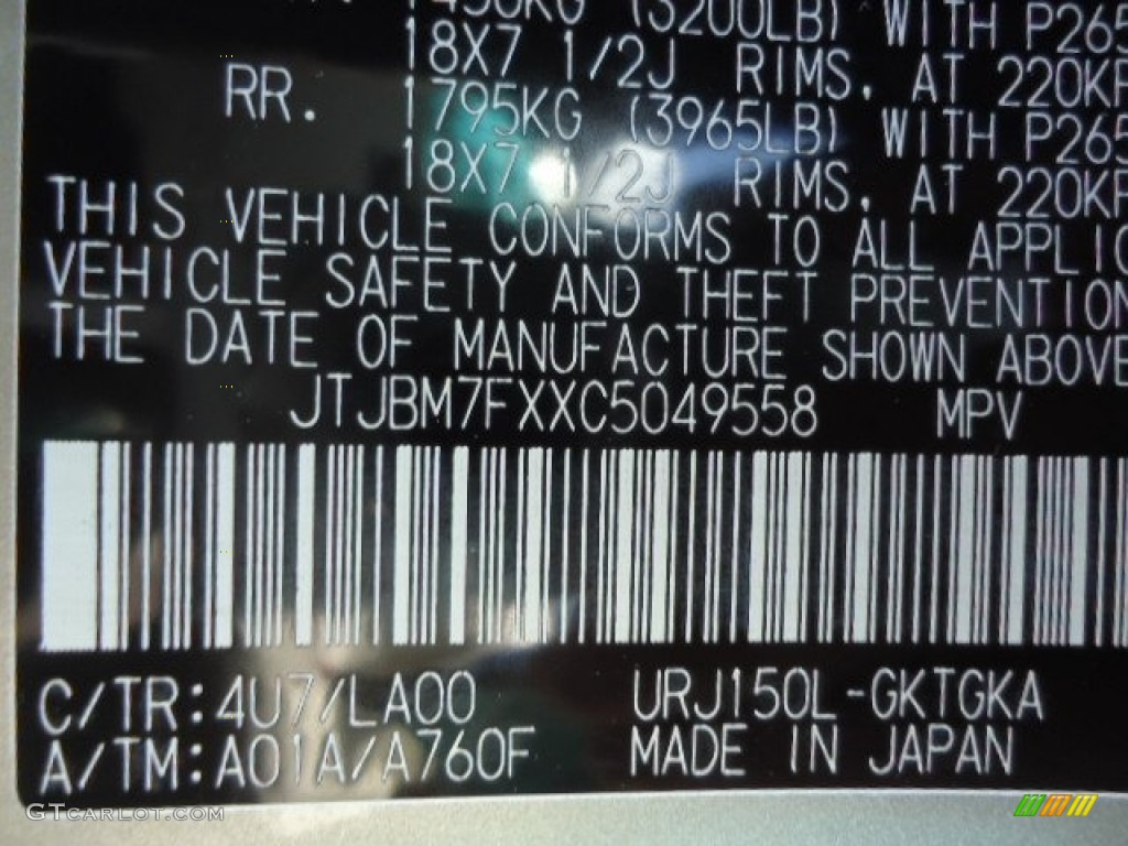 2012 GX Color Code 4U7 for Satin Cashmere Metallic Photo #67207536