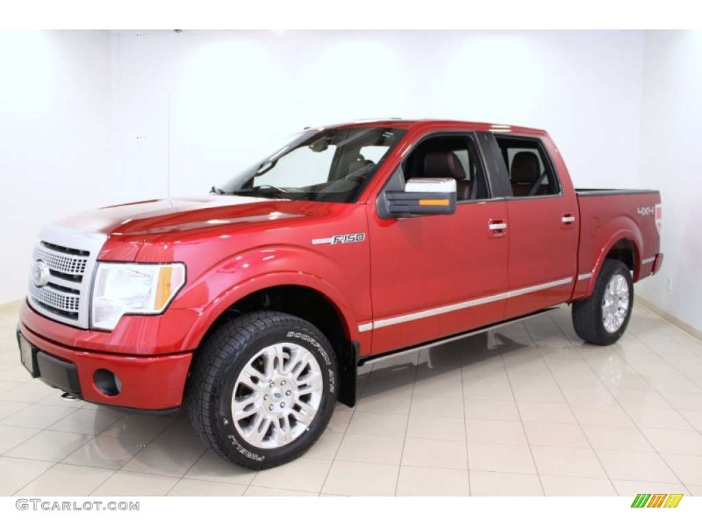 2010 F150 Platinum SuperCrew 4x4 - Red Candy Metallic / Sienna Brown Leather/Black photo #3