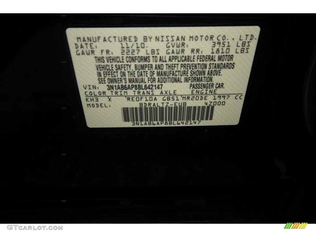 2011 Sentra Color Code KH3 for Super Black Photo #67227321