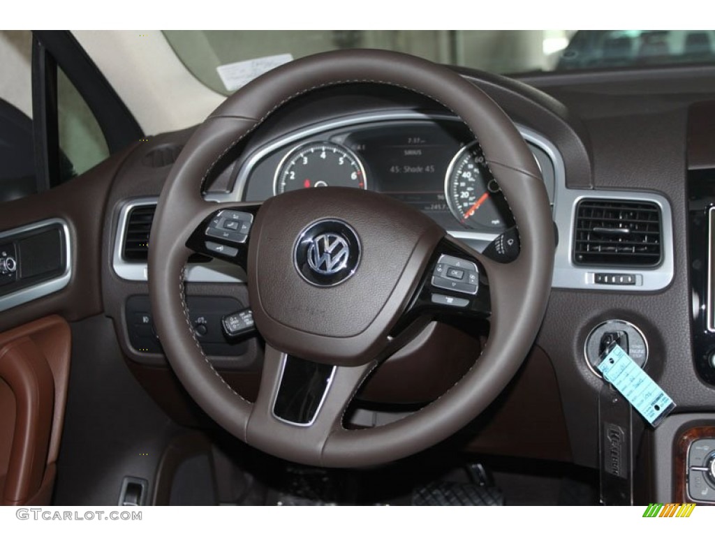 2012 Volkswagen Touareg VR6 FSI Lux 4XMotion Saddle Brown Steering Wheel Photo #67231041