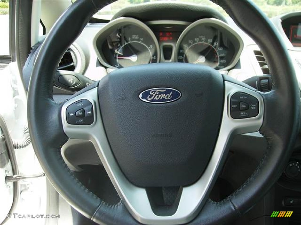 2011 Ford Fiesta SES Hatchback Cashmere/Charcoal Black Leather Steering Wheel Photo #67235028