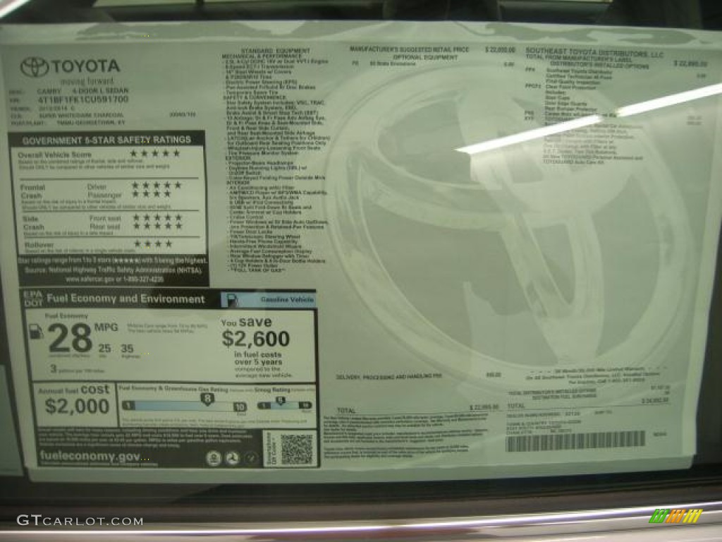 2012 Camry L - Super White / Ash photo #6