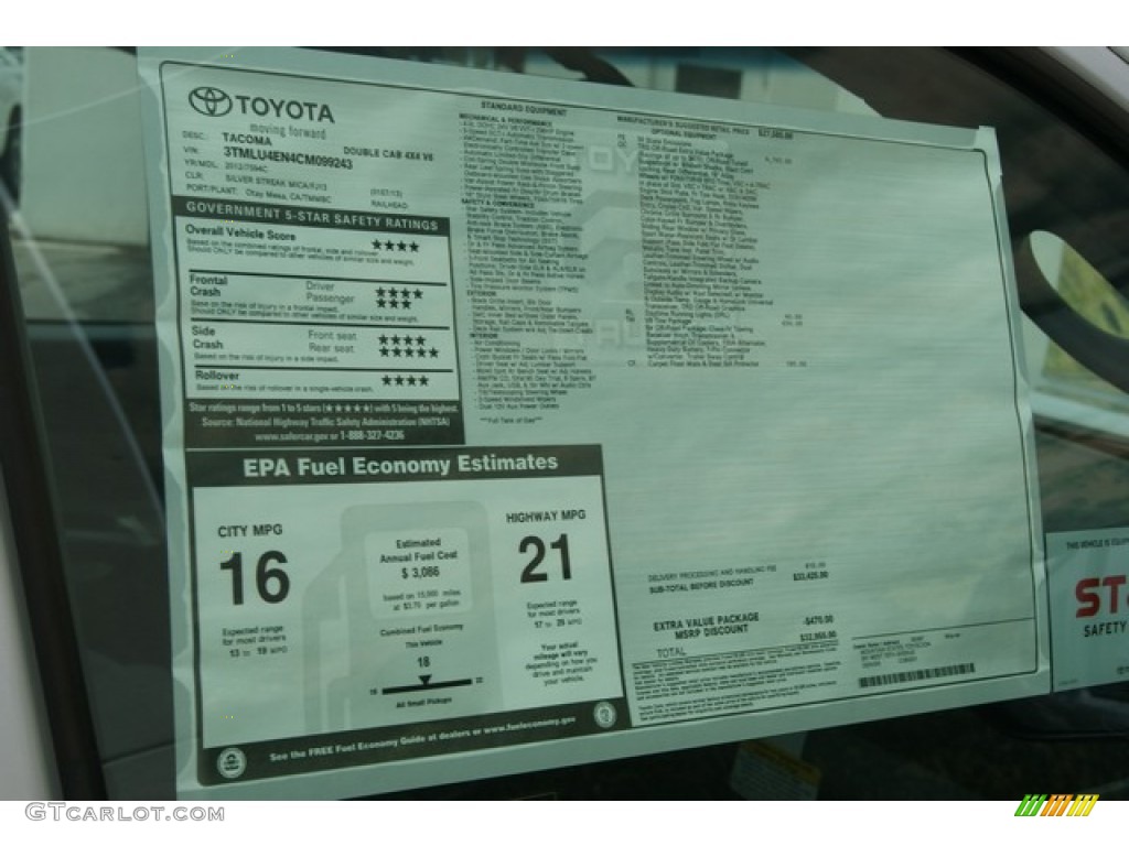 2012 Toyota Tacoma V6 TRD Double Cab 4x4 Window Sticker Photos