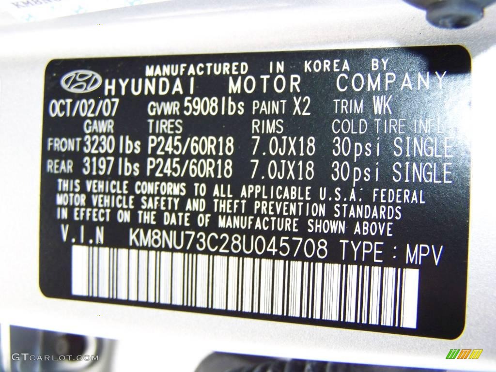 2008 Veracruz Color Code X2 for Liquid Silver Metallic Photo #6726494