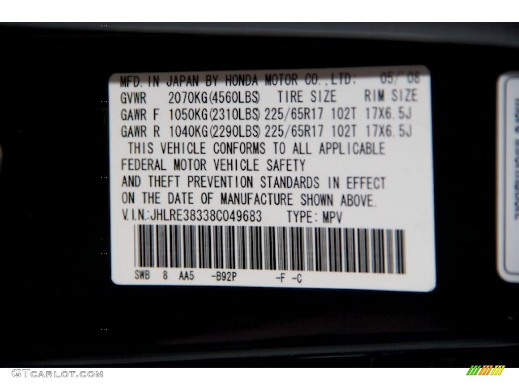 2008 CR-V LX - Nighthawk Black Pearl / Ivory photo #34