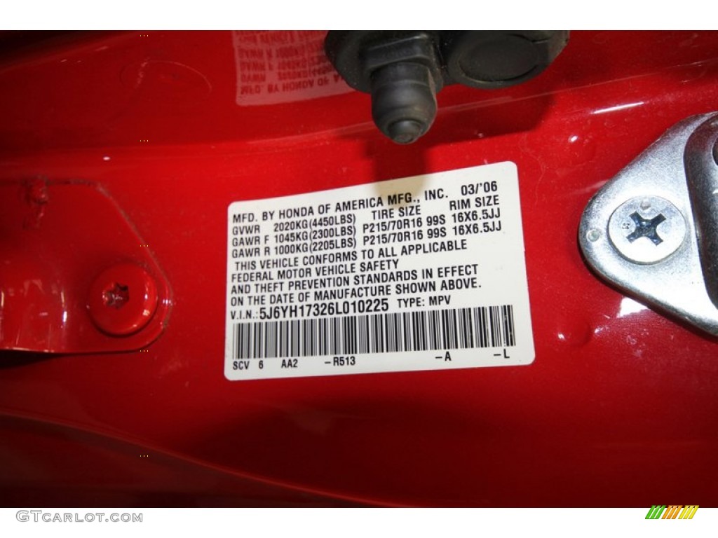 2006 Element Color Code R513 for Rallye Red Photo #67284686