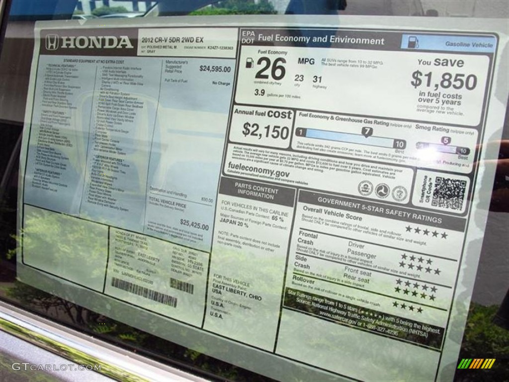 2012 CR-V EX - Polished Metal Metallic / Gray photo #9