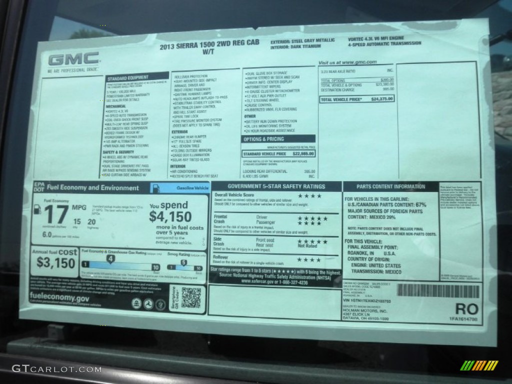 2013 GMC Sierra 1500 Regular Cab Window Sticker Photo #67302137