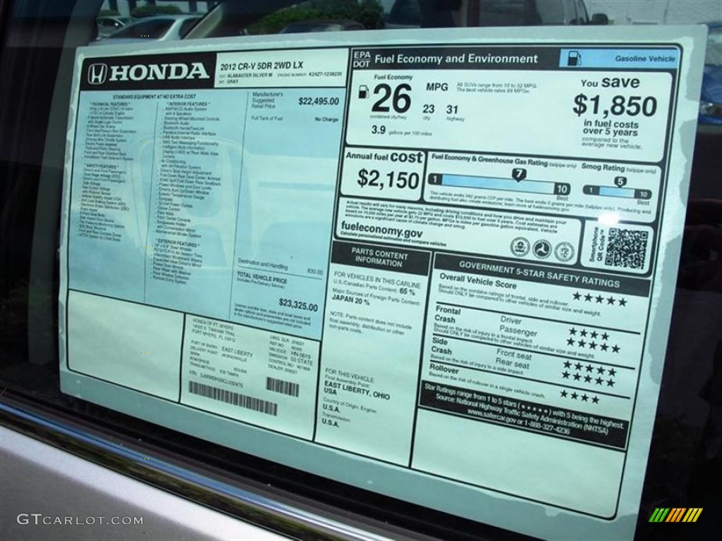2012 Honda CR-V LX Window Sticker Photo #67302212