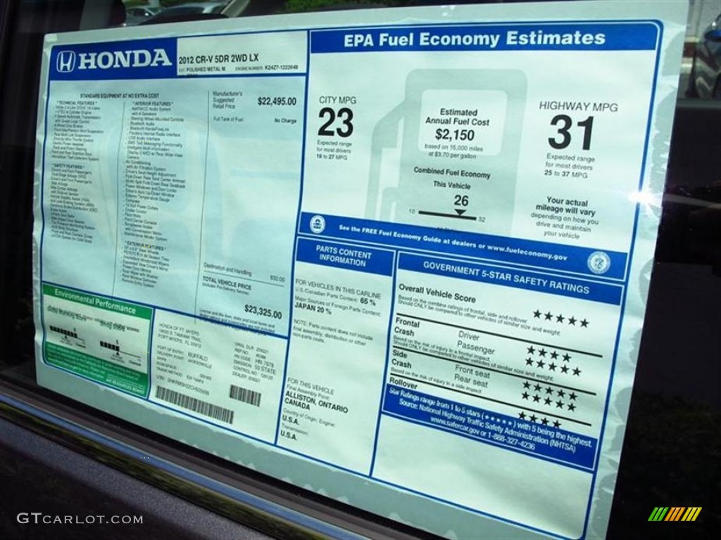 2012 Honda CR-V LX Window Sticker Photo #67302316