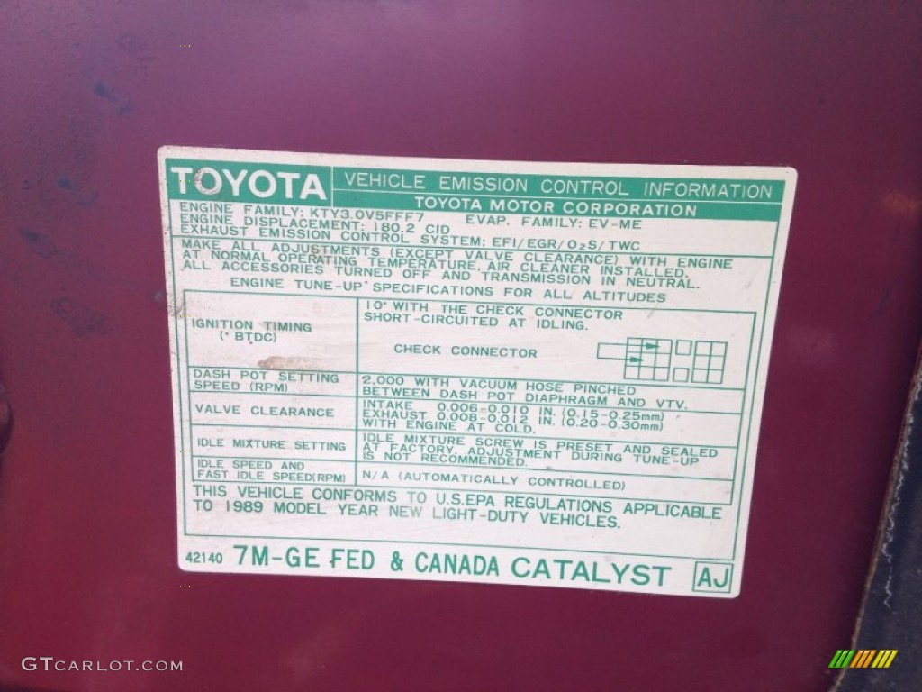 1989 Toyota Supra Standard Supra Model Info Tag Photo #67316351