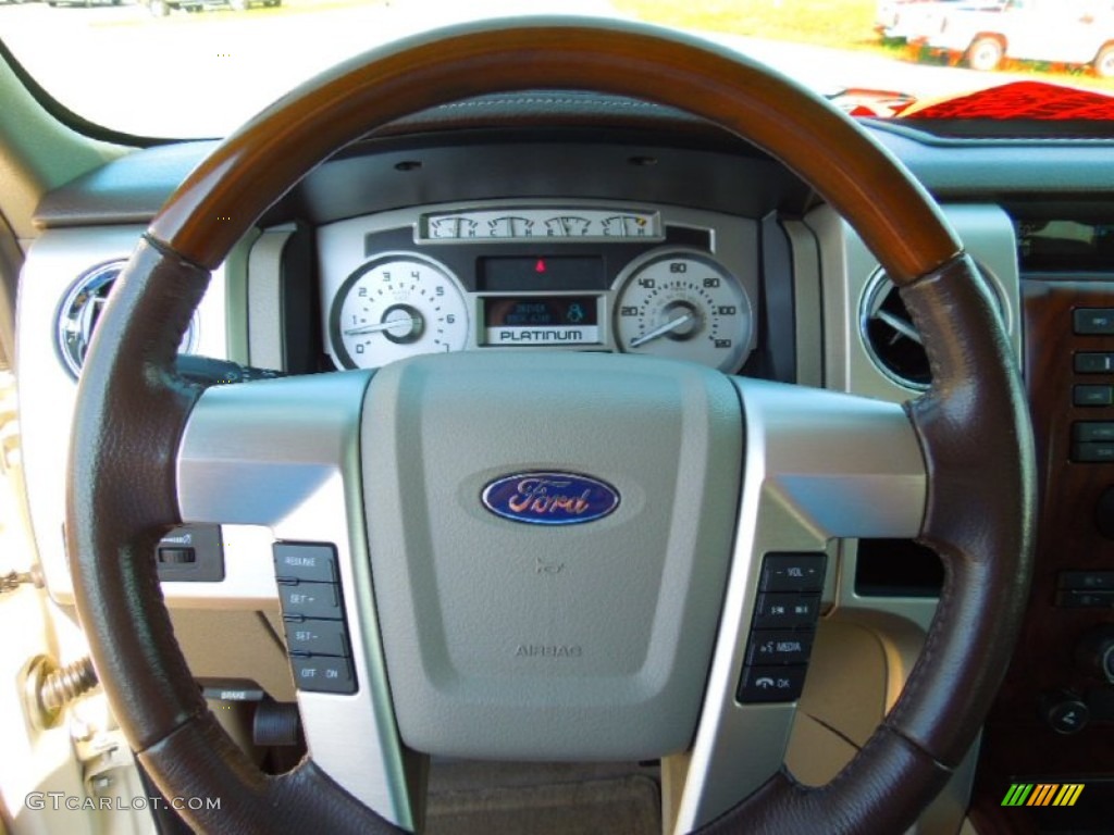 2009 Ford F150 Platinum SuperCrew Medium Stone Leather/Sienna Brown Steering Wheel Photo #67330025
