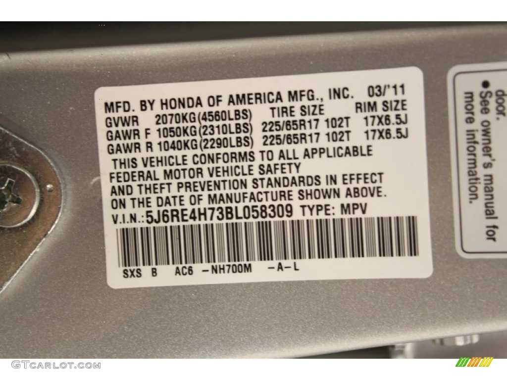 2011 CR-V EX-L 4WD - Alabaster Silver Metallic / Black photo #36