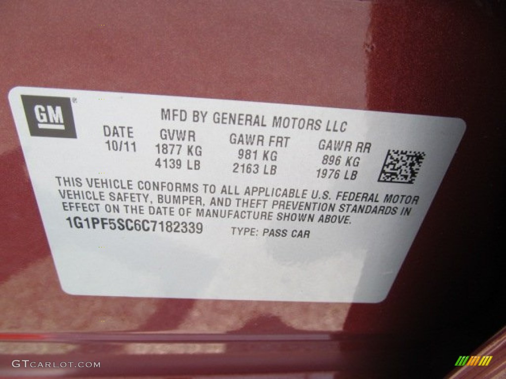 2012 Chevrolet Cruze LT/RS Info Tag Photo #67344488