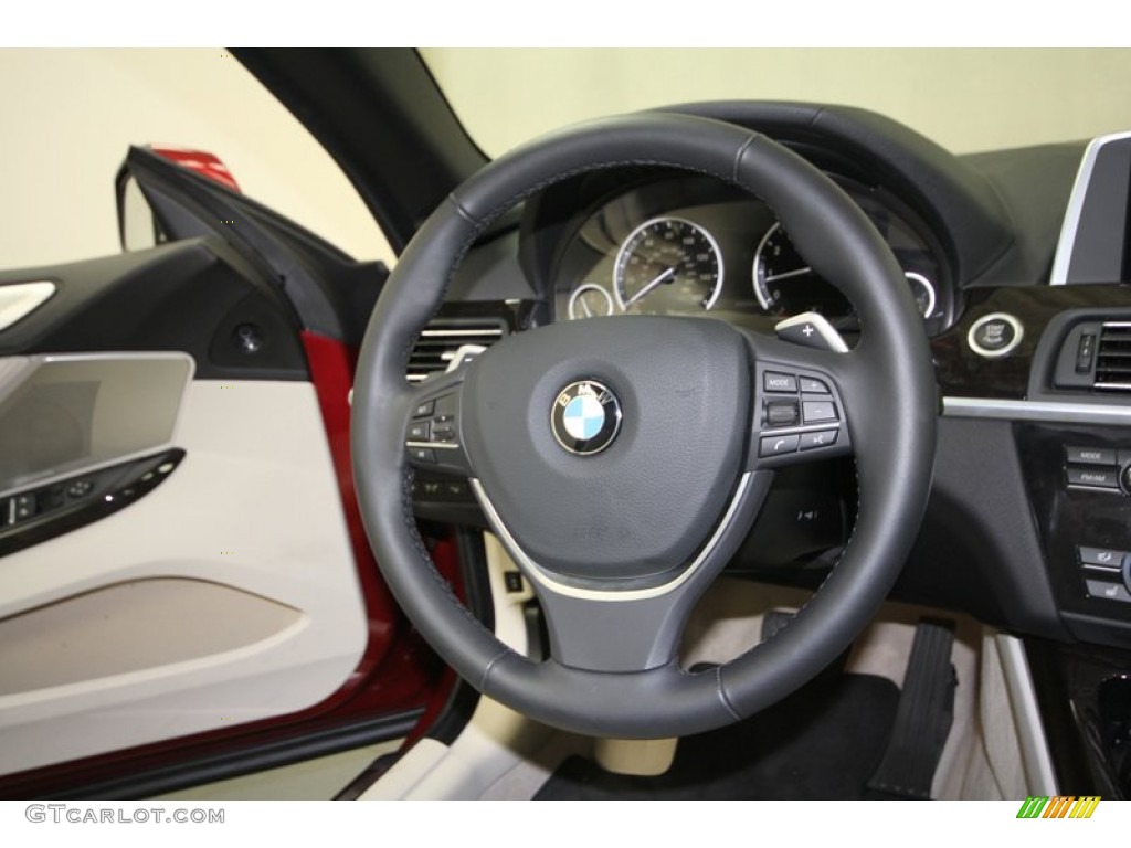 2012 BMW 6 Series 650i Convertible Ivory White Nappa Leather Steering Wheel Photo #67352680