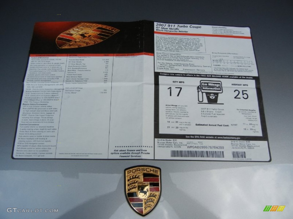 2007 Porsche 911 Turbo Coupe Window Sticker Photo #67353056