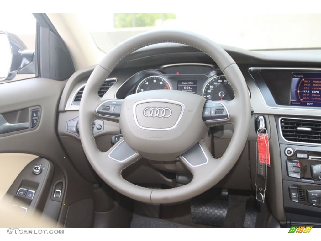2013 Audi A4 2.0T quattro Sedan Velvet Beige/Moor Brown Steering Wheel Photo #67356497