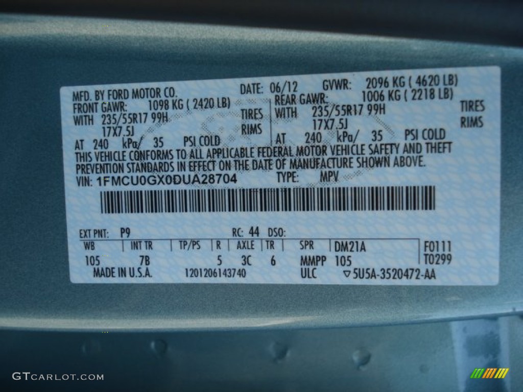 2013 Escape Color Code P9 for Frosted Glass Metallic Photo #67358423