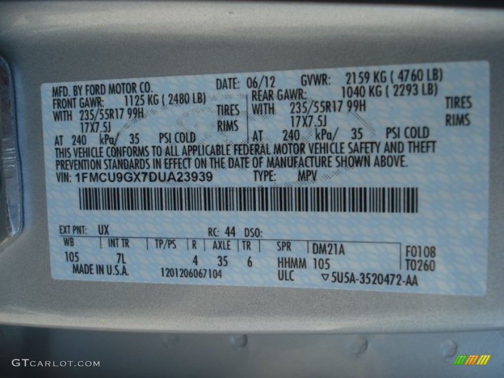2013 Escape Color Code UX for Ingot Silver Metallic Photo #67358552