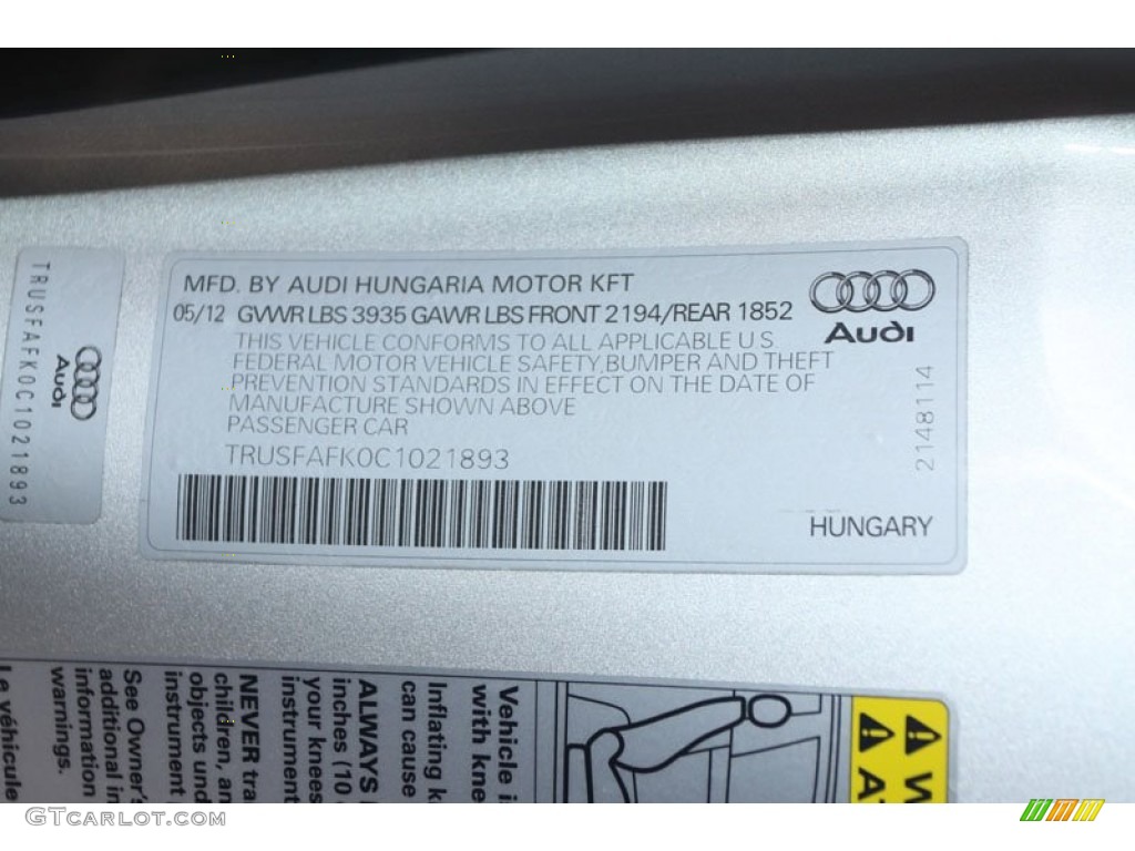 2012 Audi TT 2.0T quattro Roadster Info Tag Photos