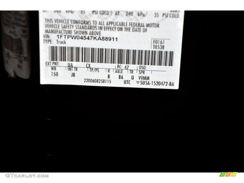 2007 F150 Color Code UA for Black Photo #67362524