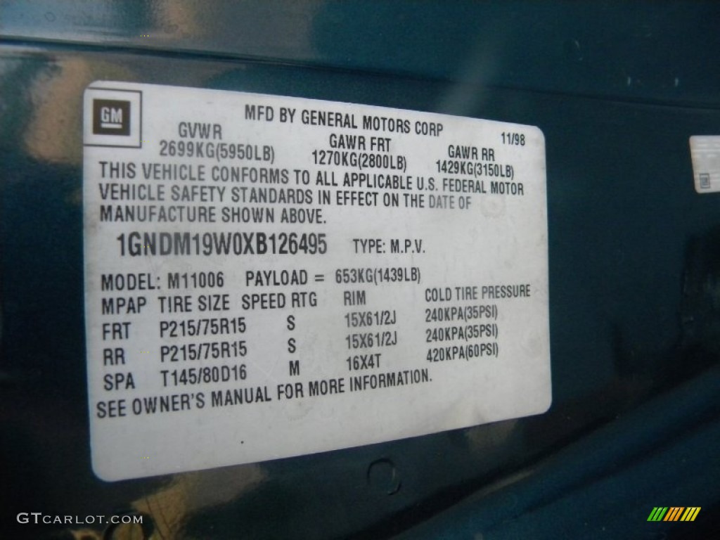1999 Astro LS Passenger Van - Teal Blue Metallic / Neutral photo #32