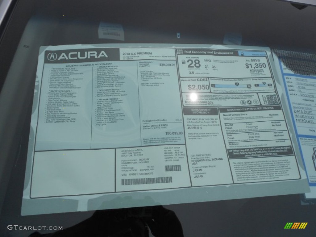 2013 Acura ILX 2.0L Premium Window Sticker Photo #67366385