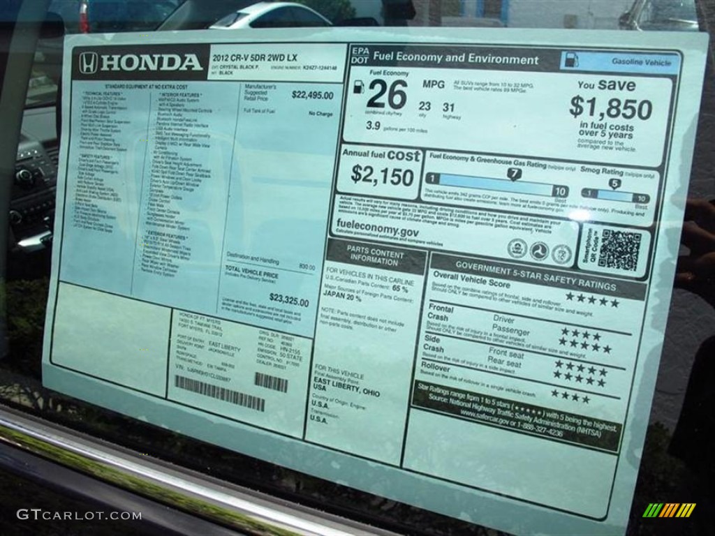 2012 Honda CR-V LX Window Sticker Photo #67368732