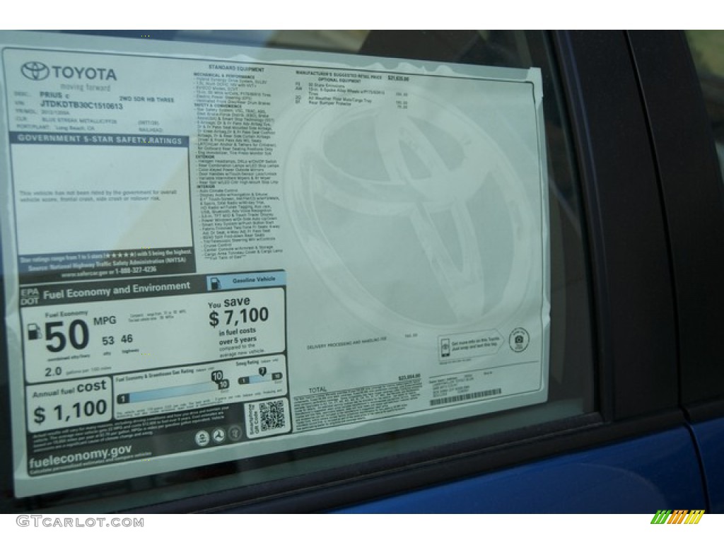2012 Toyota Prius c Hybrid Three Window Sticker Photo #67377734