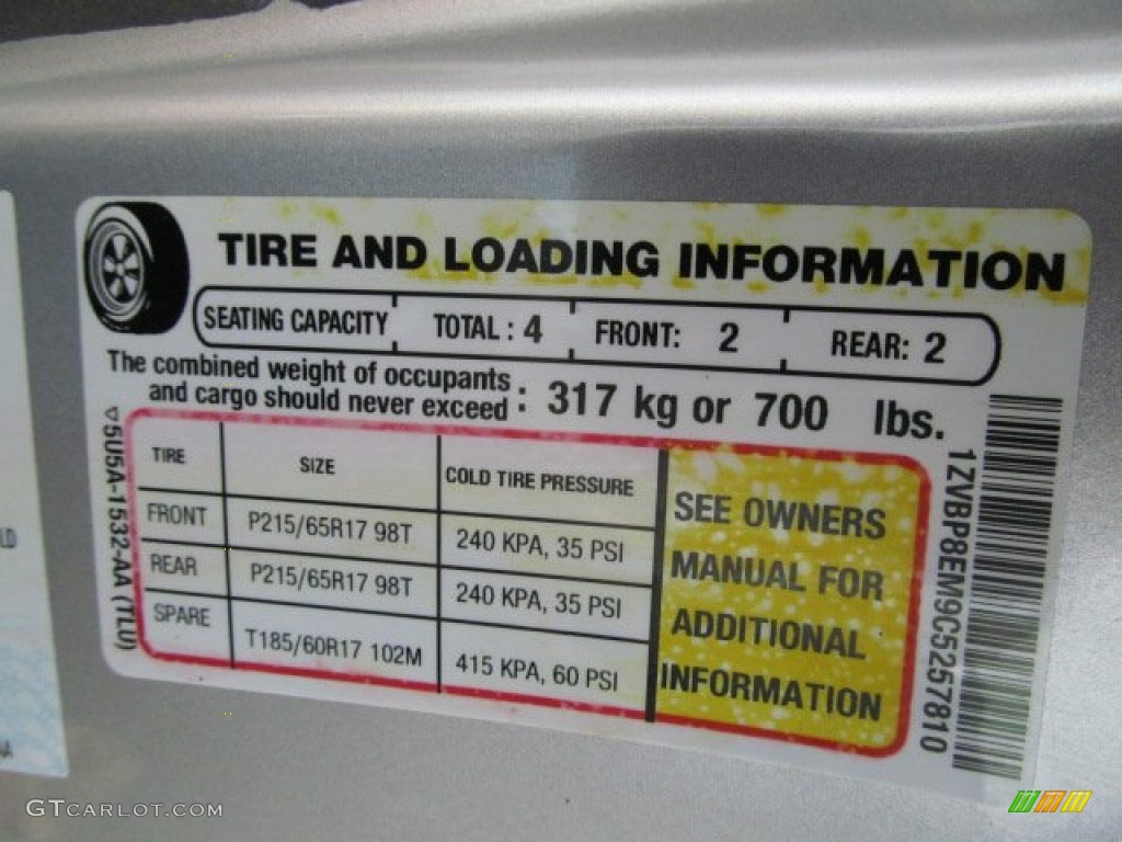 2012 Ford Mustang V6 Convertible Info Tag Photo #67379996