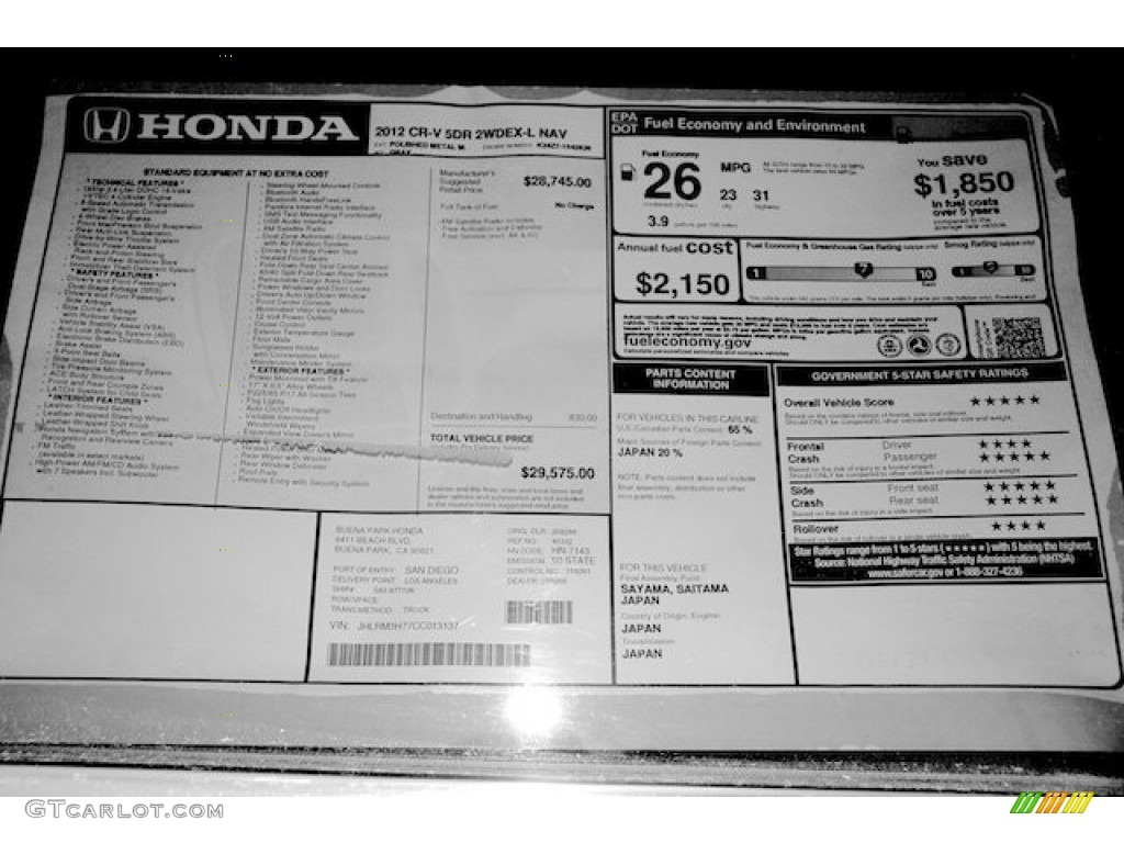 2012 CR-V EX-L - Polished Metal Metallic / Gray photo #21