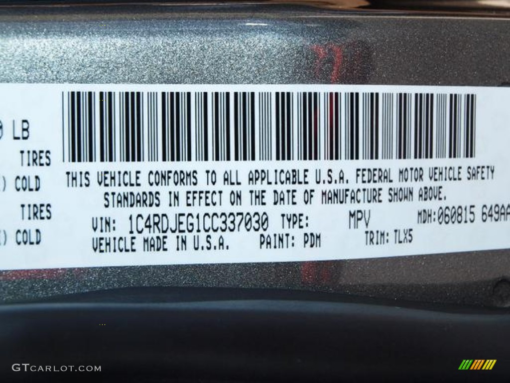 2012 Durango Color Code PDM for Mineral Gray Metallic Photo #67405488