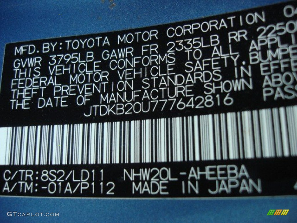 2007 Prius Color Code 8S2 for Seaside Blue Pearl Photo #67407092