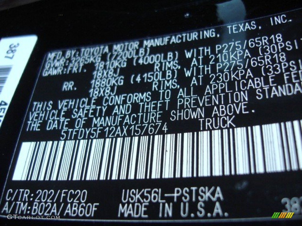 2010 Tundra Color Code 202 for Black Photo #67409010