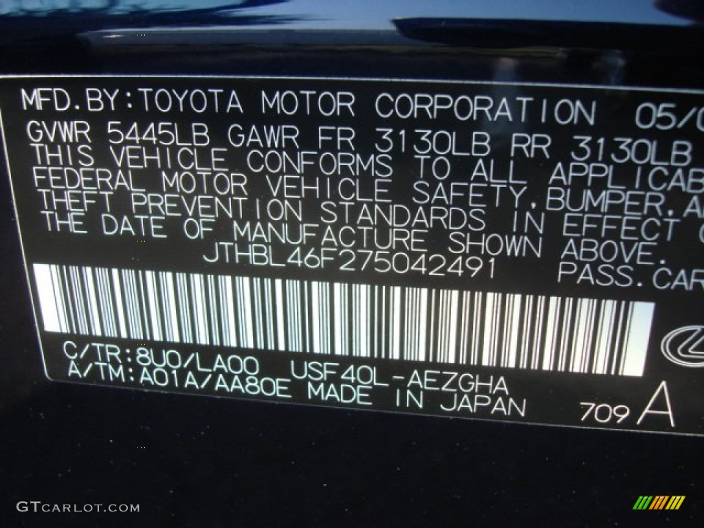 2007 LS Color Code 8U0 for Black Sapphire Pearl Photo #67410390