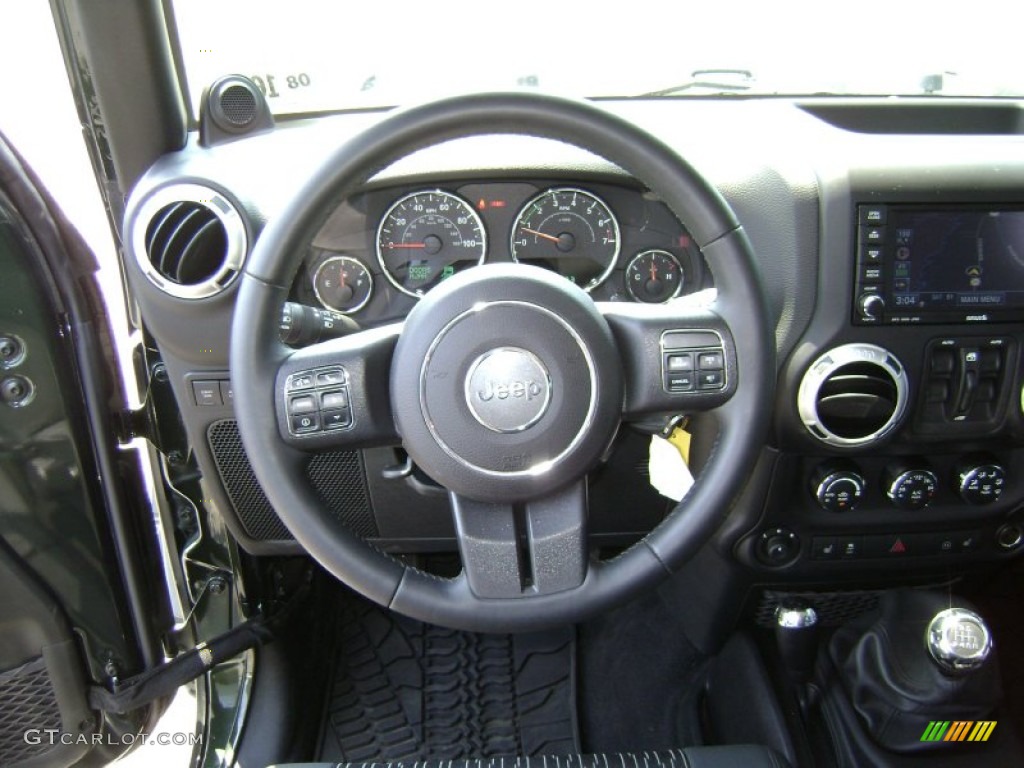 2012 Jeep Wrangler Unlimited Rubicon 4x4 Black Steering Wheel Photo #67414164