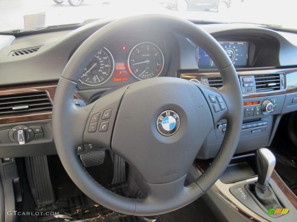 2011 BMW 3 Series 335d Sedan Oyster/Black Dakota Leather Steering Wheel Photo #67425108