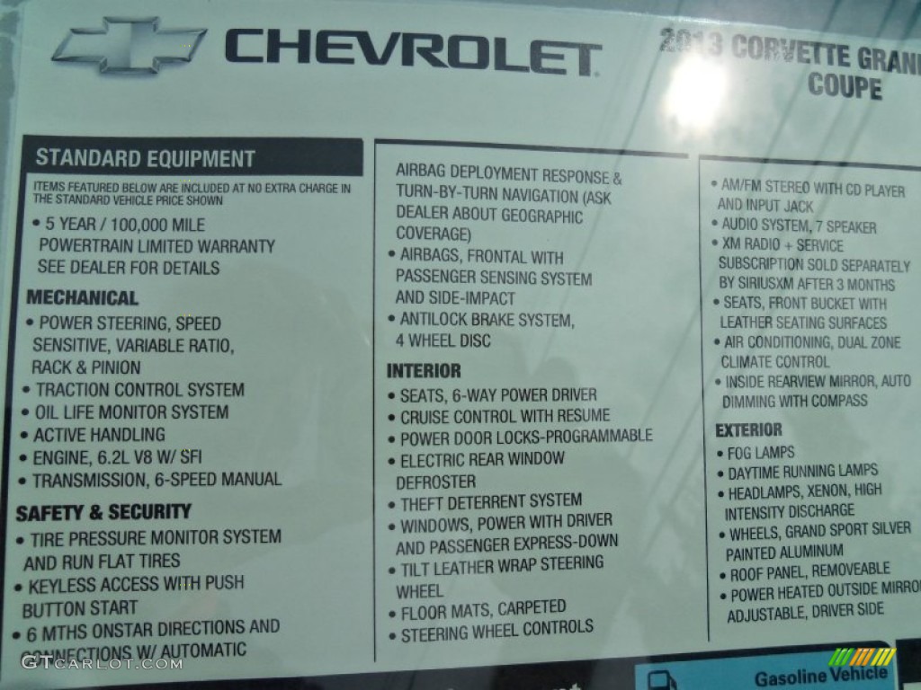 2013 Chevrolet Corvette Grand Sport Coupe Window Sticker Photo #67426554